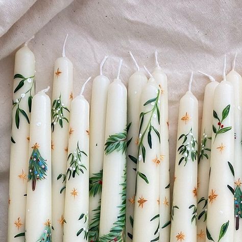 Orna Hand Painted Candles on Instagram: "🔔Ringing my last orders bell for international orders for pre-Christmas delivery!" How To Paint Candlesticks, Hand Painted Candle Sticks, Handpainted Candle Sticks, Painted Candlesticks Diy, How To Paint Candles, Candle Painting Ideas, Painted Candle Sticks, Diy Taper Candles, Pretty Candles