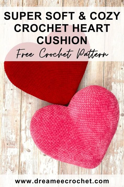 Super soft & cozy crochet heart cushion pattern, free crochet pattern. Free Amigurumi heart pillow pattern. Visit www.dreameecrochet.com for more patterns and video tutorials you'll love! #crochetprojects #crochettechniques #crochetpatterns #crochet #crochetheart Crochet Plushie Pillow Free Pattern, Free Heart Pillow Crochet Pattern, Cute Crochet Pillow Pattern, Crochet Heart Cat Pattern Free, Crochet Heart Shaped Pillow Free Pattern, Crochet Heart Cushion Free Pattern, Crochet Plush Pillow Free Pattern, Crochet Pillow Plushies, Crocheted Heart Pillow