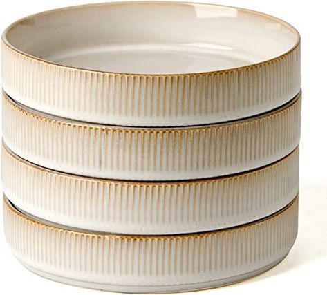 Famiware 4 Pieces Paste Bowls Set, Double Reactive Glaze Salad Bowl Sets, Stackable, Perfect for Your Friend for Housewarming, Thanksgiving, Christmas, Cappuccino White Dessert Ice Cream, Plates And Bowls Set, Rice Beans, Pasta Bowl Set, Salad Bowls Set, Pasta Soup, Dinner Bowls, Pasta Bowl, Stoneware Dinnerware