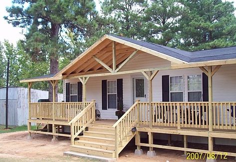 Mobile Home Porches, Mobile Home Deck, Manufactured Home Porch, Double Wide Remodel, Front Porch Addition, Mobile Home Exteriors, Mobile Home Makeovers, Mobile Home Renovations, Manufactured Home Remodel