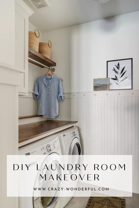 Laundry Room 2023 Trends, Small Powder Room Organization, Laundry Room Bench And Hooks, Laundry Room Panel Wall, Small Laundry Room No Window, Paneling In Laundry Room, No Window Laundry Room, Laundry Room Wood Paneling, Paneling Laundry Room