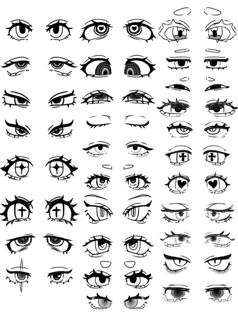 Eyes Scared Drawing, Eye Bags Drawing Reference, Expressive Eyes Reference, 3 Eyed Character Design, Eye Inspo Art, Cute Anime Eyes Reference, Cartoon Asian Eyes, Half Lidded Eyes Drawing Reference, Flirty Eyes Drawing