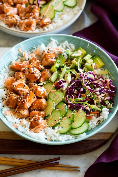 Salmon Rice Bowls - Cooking Classy Quick Lunch Ideas, Healthy Lunches For Work, Salmon Rice Bowl, Bowls Recipes, Salmon Rice, Salmon Bowl, Rice Bowls Recipes, Work Lunches, Salmon And Rice