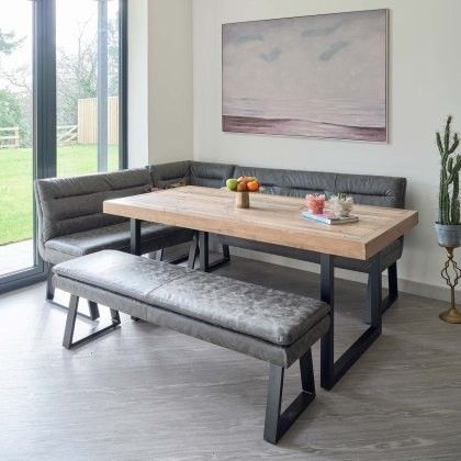 Bench Dining Table Against Wall, Kitchen Table With Bench Seating, Corner Bench Table, Reclaimed Wood Table Top, Corner Bench Dining Set, Dining Corner, Dining Room Bench Seating, Kitchen Diner Extension, Bench Dining