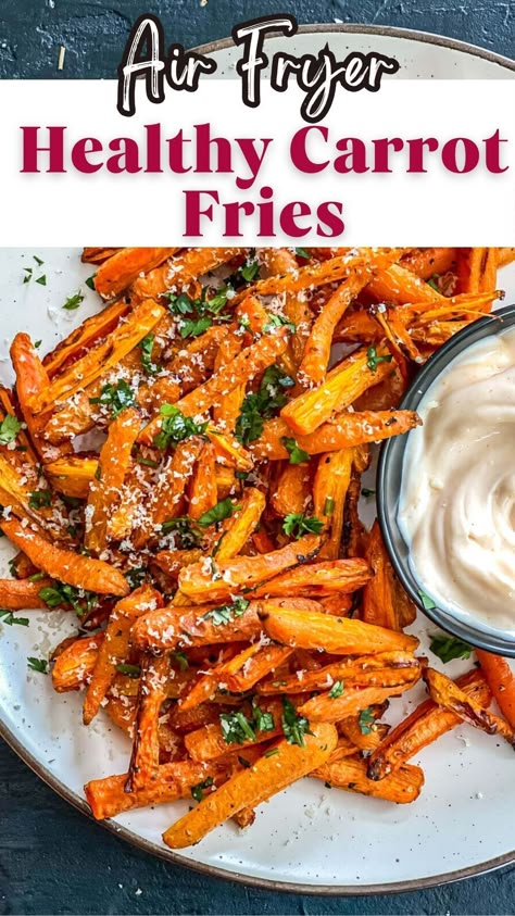 Discover how to make crispy air fryer carrot fries with our easy recipe. These seasoned carrot fries are perfectly crispy and make a delicious and healthy side dish. Ready in less than 25 minutes, this quick and simple recipe is perfect for any meal. Follow our step-by-step guide to create these tasty veggie fries that are sure to become a favorite. Crispy Carrot Fries Air Fryer, Air Fry Carrot Fries, Air Fryer Recipes Carrots, Air Fried Carrots Recipe, Healthy Fries Air Fryer, Airfryer Carrot Fries, Airfry Carrot Fries, Carrots Air Fryer Recipe, Carrot Fry Recipes