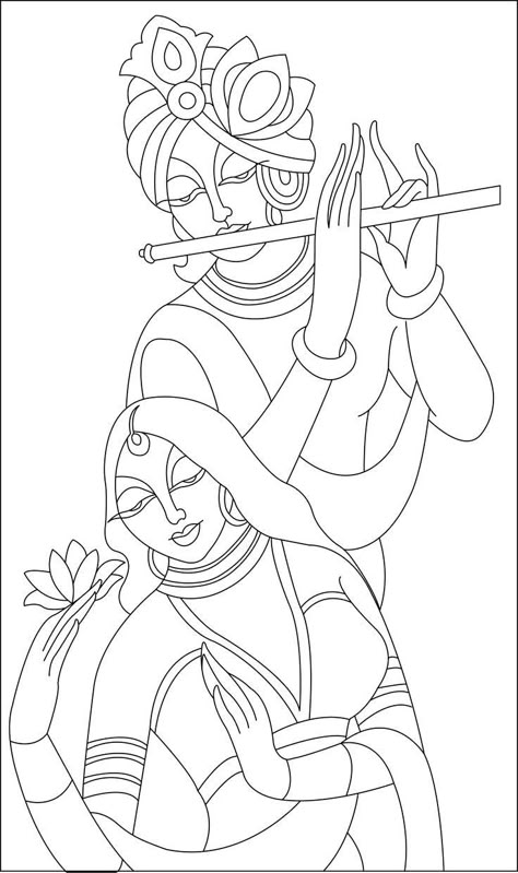 Mahadev Outline Drawing, Radhakrishna Outline Drawing, Biryani Pot Painting, Indian Drawings Easy, Canvas Painting Outline, Radha Krishna Outline Drawing, Pichwai Paintings Outline, Shreenathji Painting Sketch, Indian Aesthetic Drawing