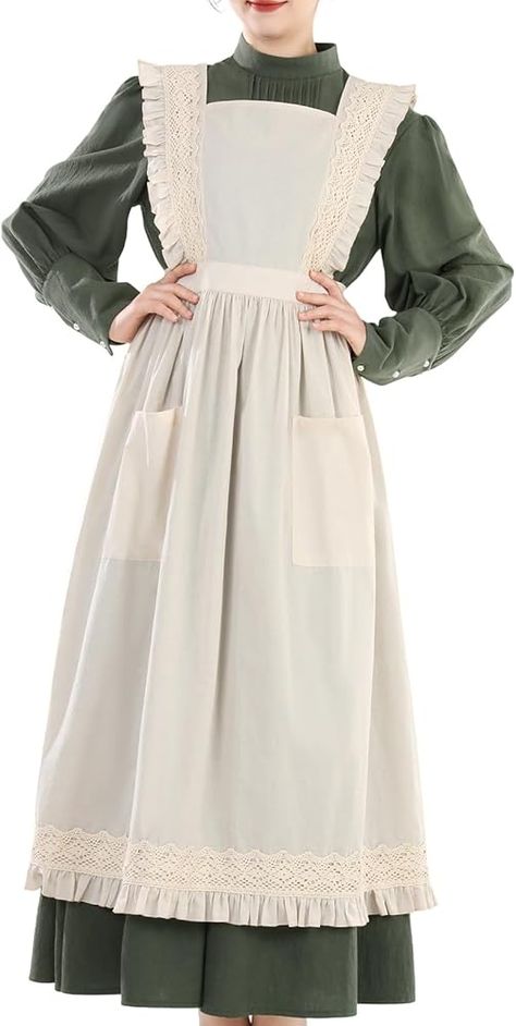 Amazon.com: CR ROLECOS Womens Pioneer Dress Historical Prairie Dresses Long Sleeve Pilgrim Colonial Costume Cotton Apron Set S : Clothing, Shoes & Jewelry Pilgrim Outfit, Colonial Costume, Pioneer Clothing, Farmer Outfit, Pioneer Dress, Prairie Dresses, Disney Concept Art, Cotton Apron, Prairie Dress