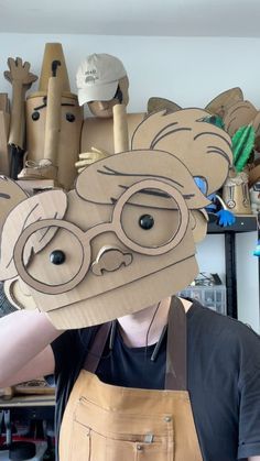 How To Make A Mask Out Of Cardboard, Cardboard Mask Ideas, Cardboard Puppet, Cardboard People, Cardboard Masks, Papercraft Mask, Foggy Brain, Cardboard Crafts Kids, Cardboard Mask