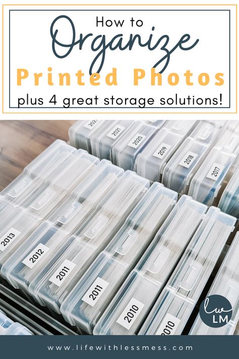 How to Organize Printed Photos - Life with Less Mess Saving Photos Ideas, Family Photo Organization Ideas, Organizing Photo Albums, Storage For Photos, Storage Ideas For Pictures, Photo Organizer Case Ideas, Organize Photos Storage, Organize Pictures In Boxes, Organize Old Photos