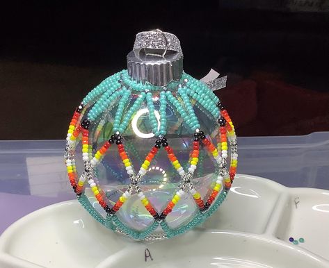 Native American Beaded Ornament Navajo Sky Fire Colors Turquoise Bling Suncatcher by SilverwolfCreations2 on Etsy Holiday Beading, Beaded Christmas Ornaments, Native American Beading, Beaded Jewelry Patterns, Beaded Ornaments, Faceted Glass, Jewelry Patterns, Diy Christmas Gifts, Hand Beading