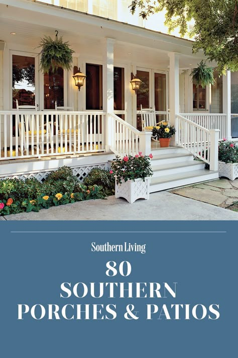 Farmhouse Porches, Modern Farmhouse Porch, Modern Front Porches, Country Front Porches, Front Porch Railings, Porch Landscaping, White Porch, Southern Porches, Porch Remodel