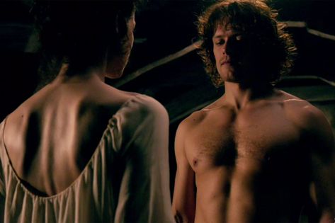 Caitriona Balfe and Sam Heughan, Outlander Outlander Film, Is It Hot In Here, Claire And Jamie, Outlander Characters, Outlander Quotes, Scottish Ancestry, Sweet Love Story, Sam Heughan Caitriona Balfe, Outlander Tv Series