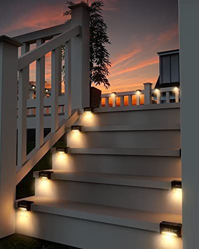 Fence Railing, Solar Powered Outdoor Lights, Solar Step Lights, Solar Fence Lights, Step Lights, Deck Steps, Solar Deck Lights, Outdoor Steps, Deck Designs Backyard