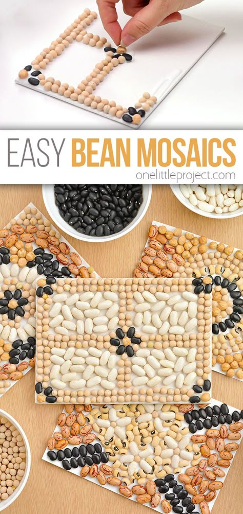 Photo of bean mosaic Older Elementary Crafts, Bean Art Projects, Mosiac Art For Kids Craft Projects, Arts And Craft Activities For Middle School, Dried Bean Crafts, Dried Bean Mosaic, Middle School Crafts Summer, Mosaic Crafts For Adults, Nature Mosaic Art