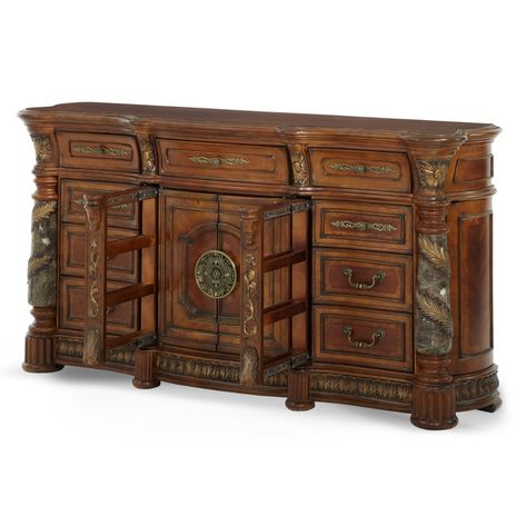 Michael Amini Furniture, Traditional Dresser, Victorian Dresser, Canopy Bedroom Sets, King Poster Bed, Traditional Dressers, Brown Dresser, School Dorm, Canopy Bedroom