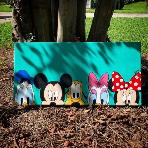 Disney Art Inspiration, Disney Art Mickey Mouse, Mickey Mouse Cute Drawing, Disney Cartoon Canvas Painting, Mickey Mouse Canvas Painting Diy, Diy Disney Canvas Art Ideas, Disney Character Canvas Painting, Small Canvas Cartoon Paintings, Cartoons On Canvas