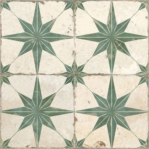 Hades Sage Lappato Ceramic Tile - 450x450mm | Star Pattern Tiles Vintage Tegel, Easy Tile, Statement Tiles, Encaustic Tile, Green Tile, Outdoor Tiles, Square Tile, Simple Bathroom, Ceramic Floor