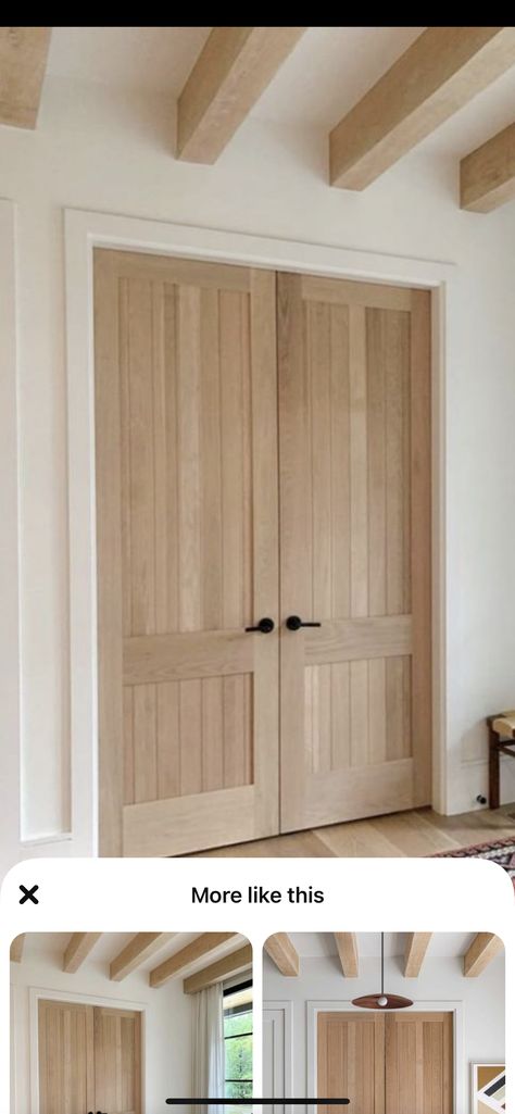 Oak Door With White Trim, Oak Doors Internal White Trim, Light Wood Doors With White Trim, White Oak Bedroom Doors, Light Wood House Interior, Oak Bedroom Doors, White Oak French Doors Interior, White Oak Interior Doors Natural Wood, Interior White Oak Doors