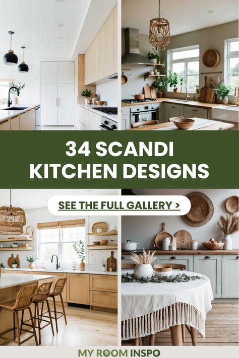 A compilation showcasing 4 eye-catching images of Scandi Boho kitchen designs featuring minimalist charm, cozy decor elements, trendy color combinations, and practical layouts that inspire kitchen makeovers. Beech Kitchen Ideas, Scandi Style Kitchens, White Boho Kitchen Ideas, Boho Modern Farmhouse Kitchen, Industrial Boho Kitchen Ideas, European Kitchen Aesthetic, Light Airy Kitchen Ideas, Desert Boho Kitchen, Kitchen Styling Ideas Inspiration