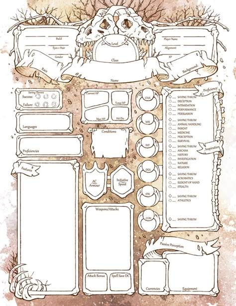 Boneyard Character Sheets D&D 5e | Etsy Creature Template, Rpg Character Sheet, Dnd Character Sheet, Character Sheet Template, Character Design Challenge, Dungeon Master's Guide, Dungeons And Dragons 5e, Dnd 5e Homebrew, Character Sheets