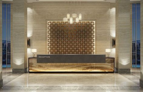 Rixos Hotel ' Sharm El Sheikh ' on Behance                                                                                                                                                                                 More Hotel Reception Desk, Office Reception Design, Design Desks, Hotel Lobby Design, Lobby Interior Design, Reception Desk Design, Hotel Reception, Lobby Interior, Hotel Interior Design