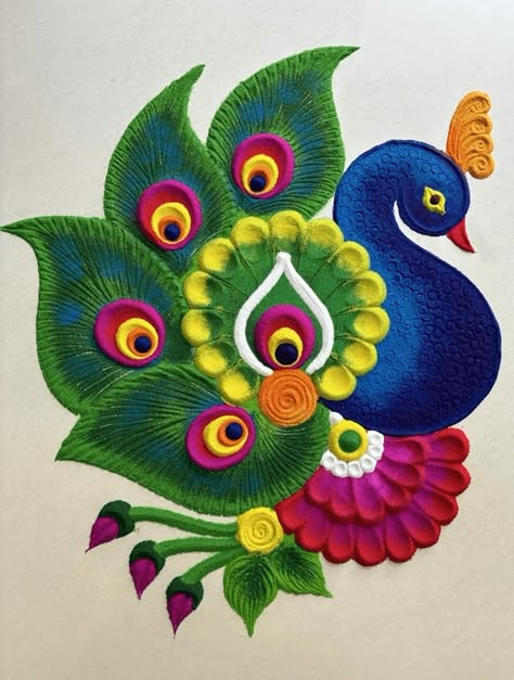 Advanced Rangoli Design Images (Kolam Ideas) Flower Color Rangoli Designs, Rangoli Designs 2024 Diwali, Beautiful Rangoli Ideas, Diwali Rangoli Image, Rangoli Design With Paint Color, Rangoli Ideas Peacock, Two Color Rangoli, Best Rangoli Designs Peacocks, Ragoli Color Design 2024 New