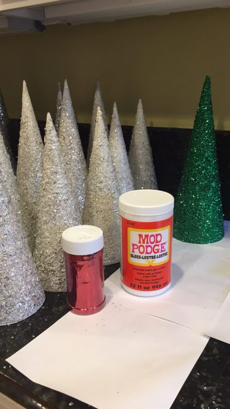 15 Cone Christmas Tree Designs to Make - CATHIE FILIAN's Handmade Happy Hour Diy Christmas Tree Cones How To Make, How To Make Cones For Christmas Trees, Diy Glitter Cone Christmas Tree, Diy Christmas Cones Trees, Diy Christmas Cone Trees Glitter, Polystyrene Cones Christmas, How To Make Cone Trees, Glitter Cone Trees, Christmas Tree Styrofoam Cone