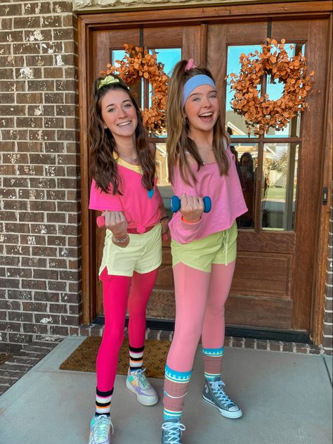 Cute Throwback Outfits For Spirit Week, 80s Homecoming Theme Outfits, Spirt Week 80s Day, Different Decades Costumes, Decades Day Spirit Week Outfit Ideas, Disco Dress Up Day School, Retro Spirit Week Outfits, Blast To The Past Spirit Week Outfits, Decades Day Ideas Spirit Week