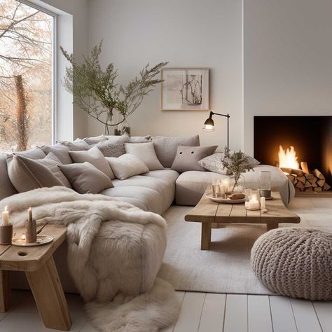 4+ Warm & Welcoming Scandinavian Living Room Design Inspirations • 333+ Images • [ArtFacade] Cream Cosy Living Room Ideas, Beach House Scandinavian, Natural Cosy Living Room, Wooden Scandinavian Interior, Swedish Interior Design Living Room, Nordic Living Room With Fireplace, Scandifornian Style Living Room, Danish Living Room Hygge, Swiss Living Room