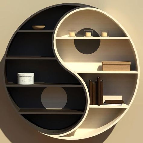 Yin Yang book shelf Creative Bookshelves, Book Furniture, Shelves Design, Home Decor Shelves, Ceiling Design Bedroom, Wall Shelves Design, Bookshelf Design, Diy Cardboard Furniture, Cardboard Furniture