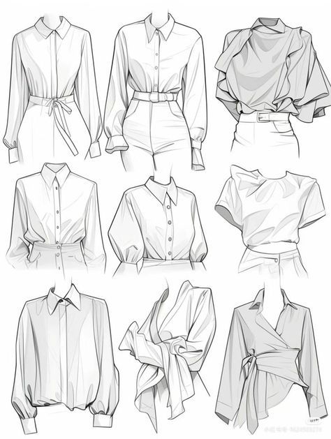 Clothes Sketches Design Ideas, Blouse Drawing, Different Types Of Clothes, Fashion Illustration Collage, Types Of Clothes, Fashion Drawing Sketches, Fashion Drawing Tutorial, Seni Dan Kraf, Clothing Design Sketches