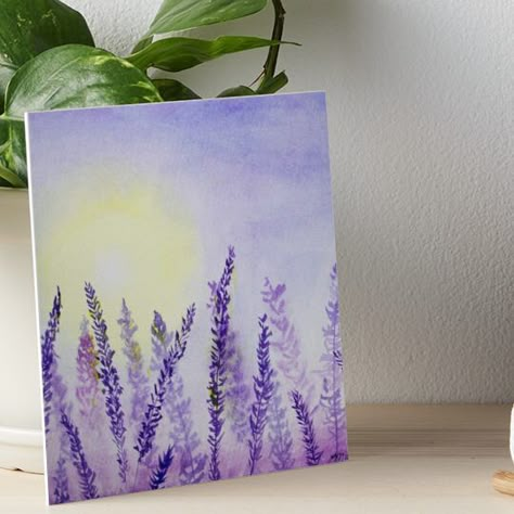 Professionally printed on firm, textured mat boards perfect for desks and shelves. Supplied with 3M velcro dots to easily affix to walls. Available in standard sizes. WatercolLavender Fields Watercolor Painting, Purple Floral Watercolor, Sunrise, Sunset Field of Lavender Flowers, Floral Art, Garden Paintingor painting of a lavender field at sunset Purple Floral Painting Acrylic, Lilac Field Painting, Painting Ideas On Canvas Lavender, Lavender Sunset Painting, Purple And White Painting, Sunset Flowers Painting, Lavender Haze Painting, Lavender Painting Watercolor, Lavender Abstract Painting