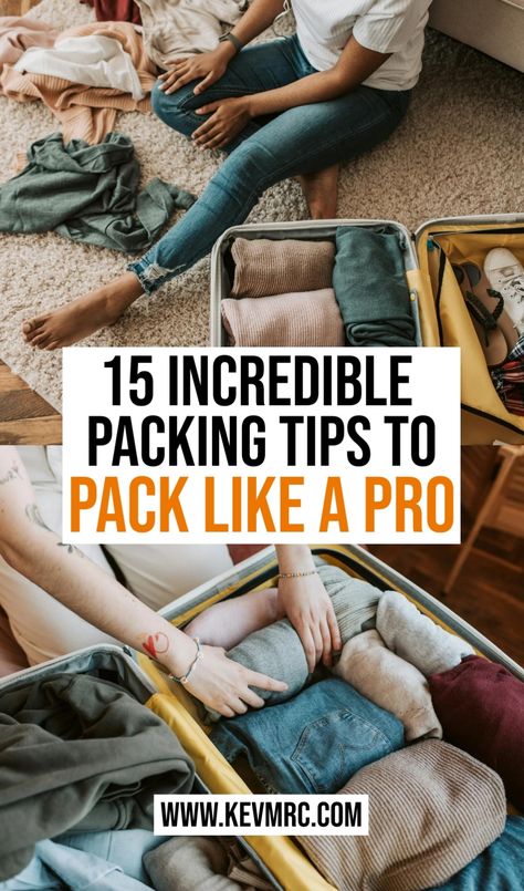 Discover 15 amazing tips to pack like a pro! Maximize space in your suitcase and save time thanks to this tips. packing tips for travel | suitcase packing tips | space saving travel hacks |  how to pack a suitcase to save room | packing tips for vacation Packing To Save Space, Travelling Hacks Packing, Packing Hacks Suitcase, Space Saving Packing Tips Suitcases, Ideas For Packing For A Trip, How To Pack To Save Space, How To Pack For Travel, Tips On Packing A Suitcase, Pack Clothes In Suitcase