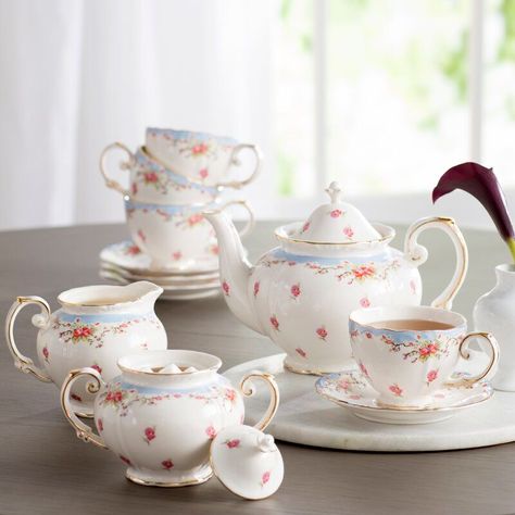 How to Host an Afternoon High Tea That's Worthy of a Bridgerton | No high tea would be complete without dainty, matching tea accessories. This 11-piece set includes the pot, cups, saucers, and sugar and milk containers—an elegant collection fit for even a Bridgerton. #entertainingideas #hostesstips #realsimple #partyideas #howtohost Chip Dips, Glass Tea Set, China Rose, Porcelain Tea Set, China Tea Sets, Porcelain Roses, Pot Set, Tea Pots Vintage, Porcelain China