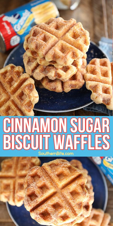 Weekday Menu Ideas, Biscuit Waffles, Recipe Using Canned Biscuits, Cinnamon Sugar Recipes, Frozen Rolls, Sugar Biscuits, Waffle Iron Recipes, Waffle Maker Recipes, Bisquick Recipes