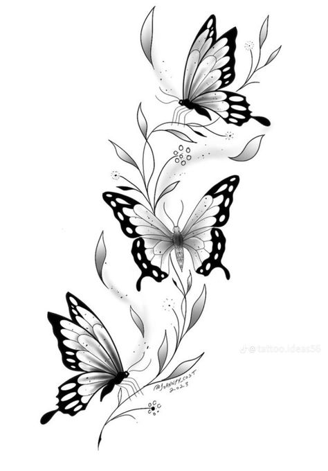 Butterflies Drawing Tattoo, Side Profile Butterfly Tattoo, Tattoo Butterfly Ideas, Mariposas Tattoo, Borboleta Tattoo, Butterfly With Flowers Tattoo, Unique Butterfly Tattoos, Butterfly Art Drawing, Butterfly Tattoos For Women