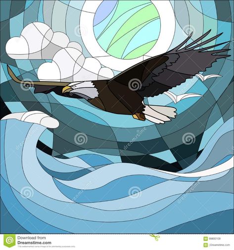 Illustration In Stained Glass Style With Fabulous Eagle And Moon On Background Night Star Sky And Clouds. Stock Vector - Illustration of evening, fairy: 99800109 Eagle Art, Geometric Drawing, Clouds Design, Art Stained, Glass Style, Stars At Night, Star Sky, Sky And Clouds, Stained Glass Patterns