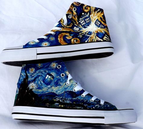 Van Gogh Style Doctor Who Shoes by SatansSlippers on Etsy Exploding Tardis, Doctor Shoes, Doctor Who Shoes, Painted Converse, Van Gogh Style, 11th Doctor, Funky Shoes, Wibbly Wobbly Timey Wimey Stuff, Timey Wimey Stuff