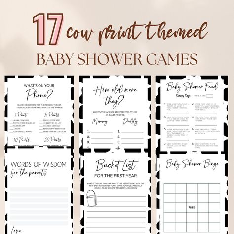 Cow Theme Baby Shower Ideas, Baby Shower Cow Theme, Cow Print Baby Shower Ideas, Cow Baby Shower Games, Cow Themed Baby Shower Ideas, Key Emoji, Cow Baby Shower Theme, Cow Baby Shower Invitations, Cow Baby Shower