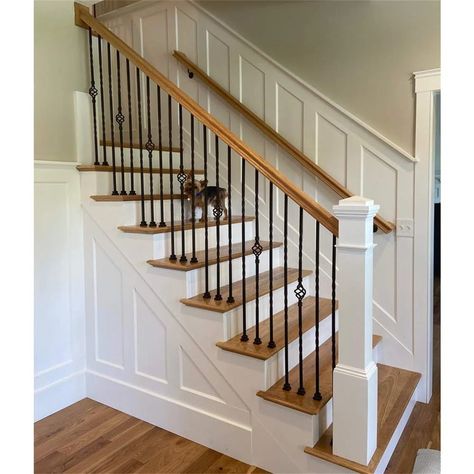 BTERAZ Wrought Iron Railings | Wayfair Stairs Decor Ideas, Indoor Stair Railing, Iron Stair Balusters, Black Stair Railing, Stair Railing Makeover, Stairs Makeover Ideas, Farmhouse Stairs, Metal Stair Railing, Wrought Iron Railings