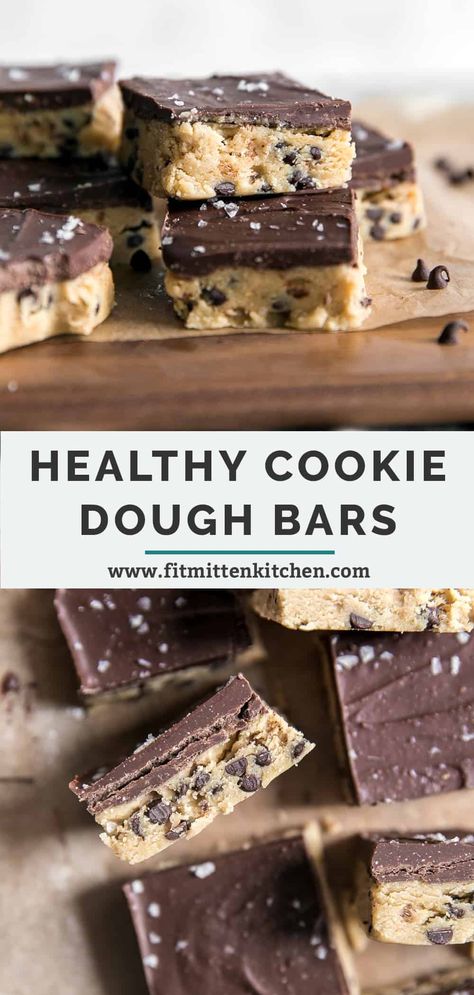 Edible cookie dough recipe in bar form! These Easy No Bake Chocolate Chip Cookie Dough Bars are the best healthy treat! Made with just 6 main ingredients, vegan friendly, gluten free and paleo. Ready in less than 30 minutes, anyone can make these! Healthy No Bake Cookie Dough, No Bake Cookie Dough Bars, Healthy No Bake Cookies, Chia Recipes, Healthy No Bake, No Bake Cookie, No Bake Cookie Dough, Healthy Cookie Dough, Cookie Dough Bars