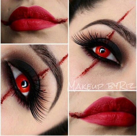 Halloween Costumes And Makeup, Creative Halloween Makeup, Devil Makeup, Vampire Halloween Costume, Devil Halloween, Wrestling Gear, Halloween Eyes, Halloween Tattoo, Red Makeup