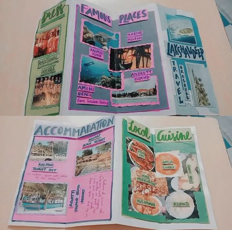 School Project Brochure Ideas, Lakshadweep Travel Brochure, Sikkim Brochure Handmade, Travel Brochure For School Project, Travel Broucher Handmade, Brochure Design Diy, How To Make Travel Brochure, Brochure Design Ideas Creative, Handmade Travel Brochure Ideas