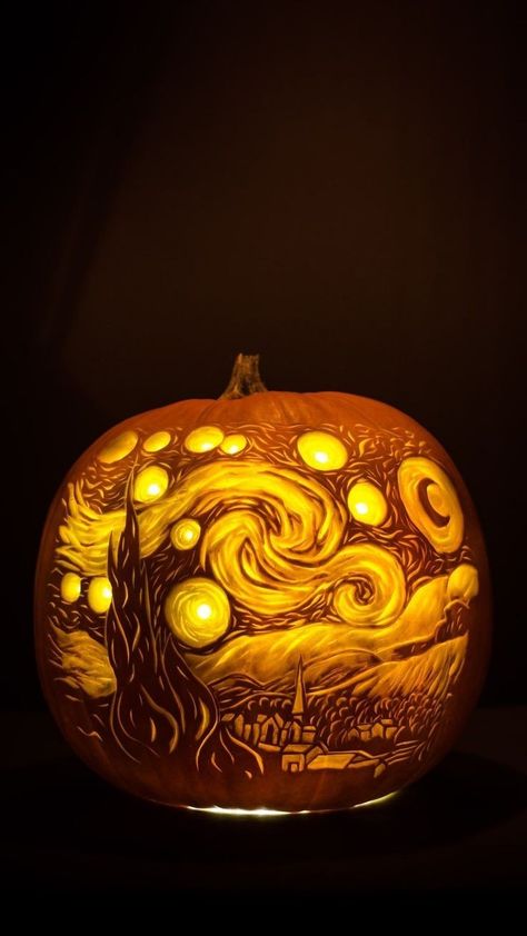 Pumpkin Carving Ideas, Carved Pumpkin, Carving Ideas, A Pumpkin, Pumpkin Carving, Starry Night, Pumpkins, Carving, Halloween