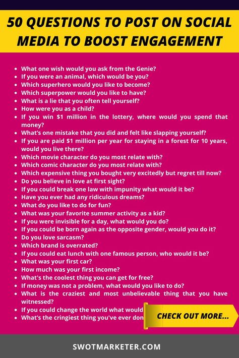 50 Interesting Questions To Post On Social Media Questions To Engage On Social Media, Questions To Ask On Social Media, Social Media Engagement Questions, Social Media Questions For Engagement, Questions For Engagement On Social Media, Questions For Social Media Engagement, Engaging Questions For Social Media, Engagement Social Media Posts, Engaging Posts Social Media Questions