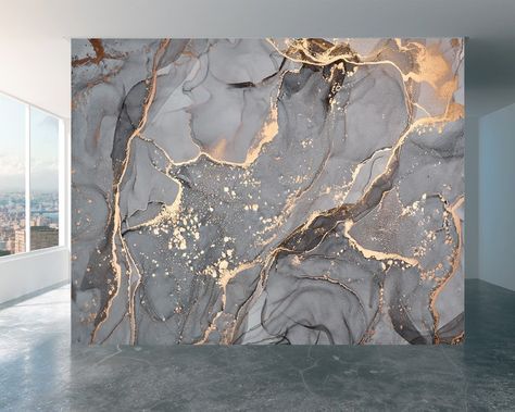 Grey And Gold Marble, Marble Wall Mural, Wallpaper Wall Art, Wall Mural Wallpaper, Marble Wall, Gold Marble, Wallpaper Wall, Grey And Gold, Large Wall Art