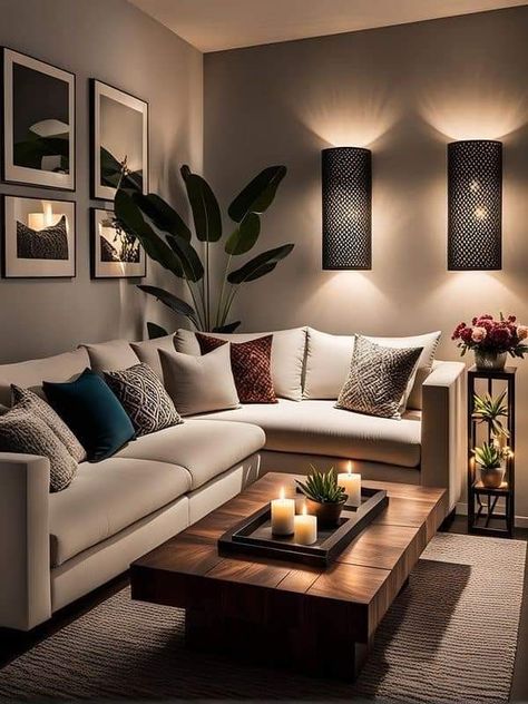 Living Room Decor For Women, Living Room Decor Mirror Ideas, Living Room Modern Wall Decor Ideas, Beige With Color Living Room, Brown Wood Living Room Decor, Comfy Neutral Living Room, Small Luxury Living Room Design, Vanilla Living Room Aesthetic, Living Room Furniture Apartment