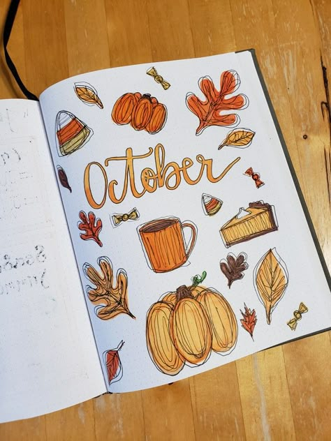 October Book Journal Spread, October Journal Cover Page, October Journaling Ideas, October Design Ideas, October Notebook Ideas, October Reading Journal Spread, October Reading Journal, September Bulletin Journal Ideas, October Title Page Bullet Journal