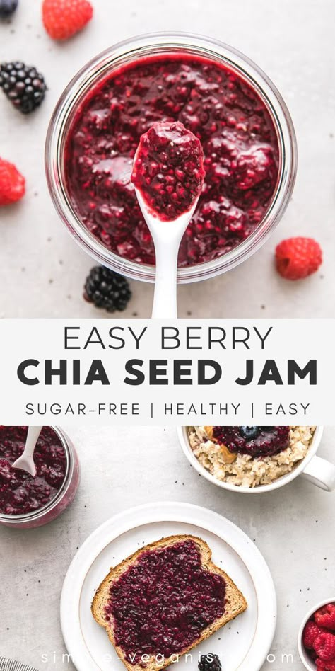 Easy Chia Jam, Chia Jam Recipe Sugar Free, Berry Chia Jam, Chia Seed Jam Frozen Fruit, Chia Jam Recipe Healthy, Chia Seed Jelly, Chia Jam Sugar Free, Cooked Fruit Recipes Healthy, Chia Seed Jam Sugar Free