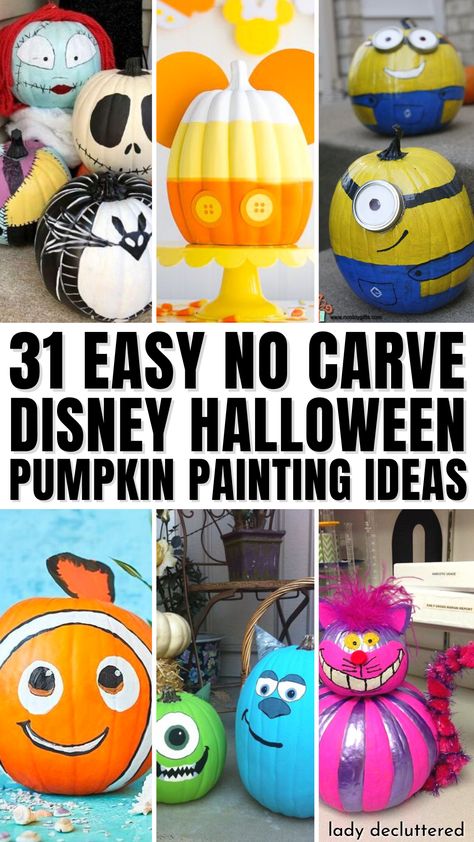 31 Easy Disney Pumpkin Painting Ideas Decorating A Pumpkin Ideas, Decorating Pumpkins Without Carving Kids, Mike Wazowski Pumpkin Painting, Pumpkin Character Ideas, Coloring Pumpkin Ideas, Decorate Pumpkin Ideas For Kids, Painted Character Pumpkins, Nemo Pumpkin Painting Ideas, Shrek Pumpkin Painting